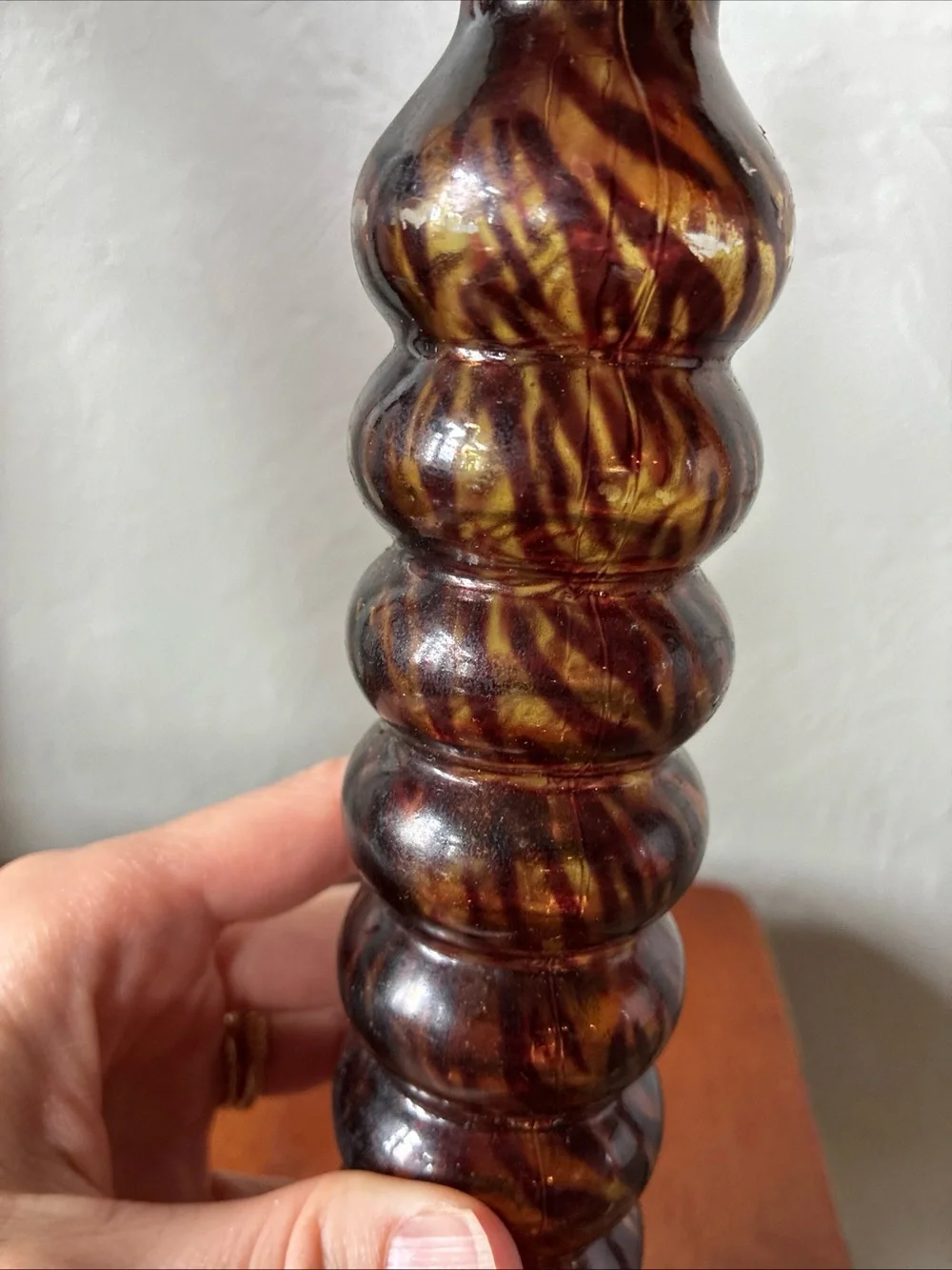 Tortoise Tiger Stripe Swirl 12” Glass Vase Murano Style